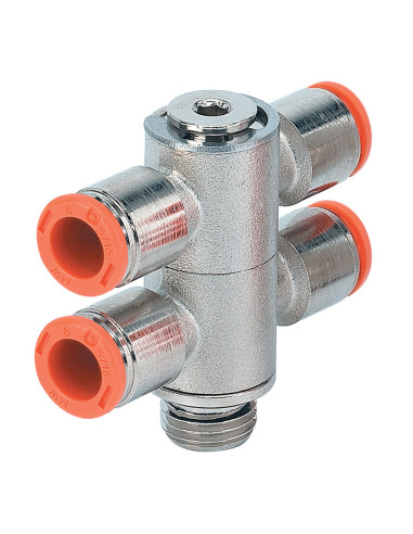 Racord rotativ Banjo cu 4 ramificatii, metal work pneumatic, racorduri push-in, racord aer comprimat, pneumatice