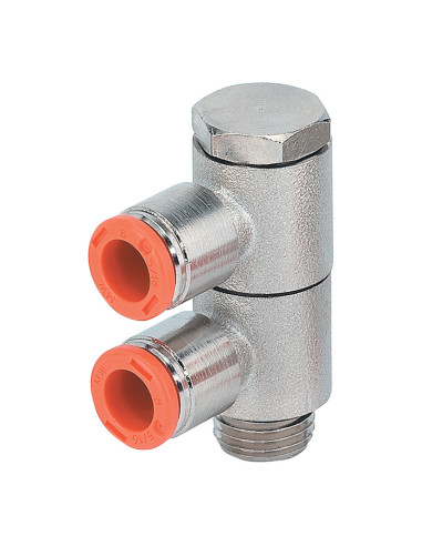 Racord Banjo dublu suprapus cu șurub hexagonal, metal work pneumatic, racorduri push-in, racord aer comprimat, pneumatice